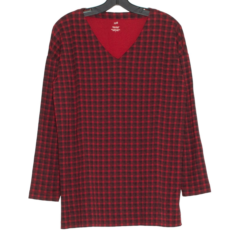 J Jill Tunic Top Grunge Cottage 90s Dark Academia Buffalo Plaid Red Black Small